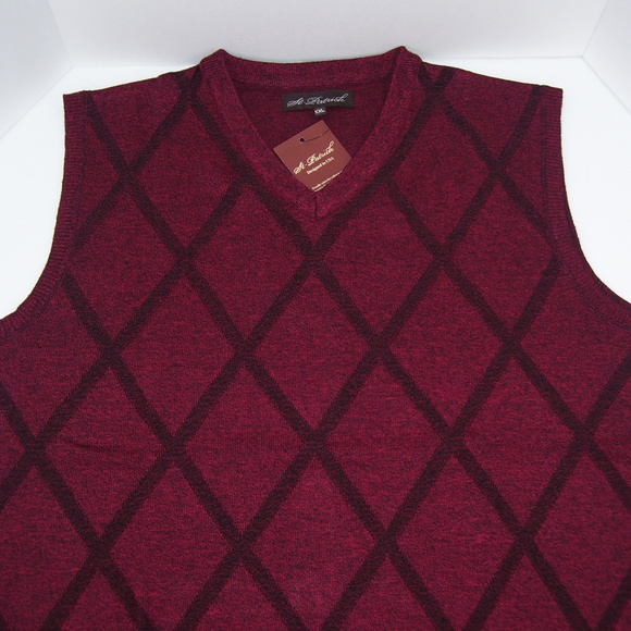 Mens V Neck Wine Red Argyle Sweater Vest 5XL XXXXX - Picture 3 of 8